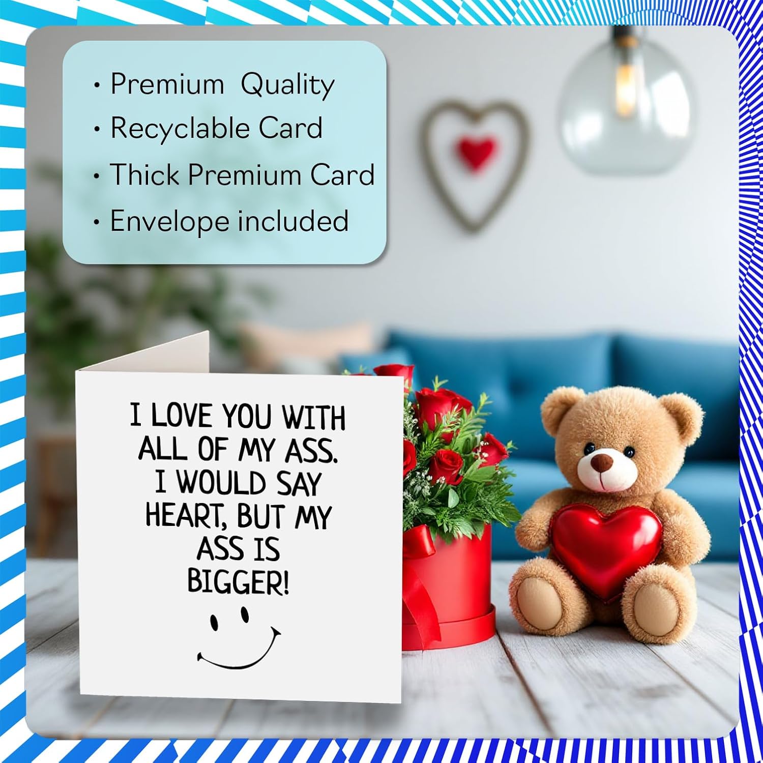 Funny Valentines Card For Him - I Love You With All Of My Ass - Birthday Card For Boyfriend Partner Fiance, 5.7 X 5.7 Inch Greeting Cards, Birthday Anniversary Card Husband From Wife Girlfriend