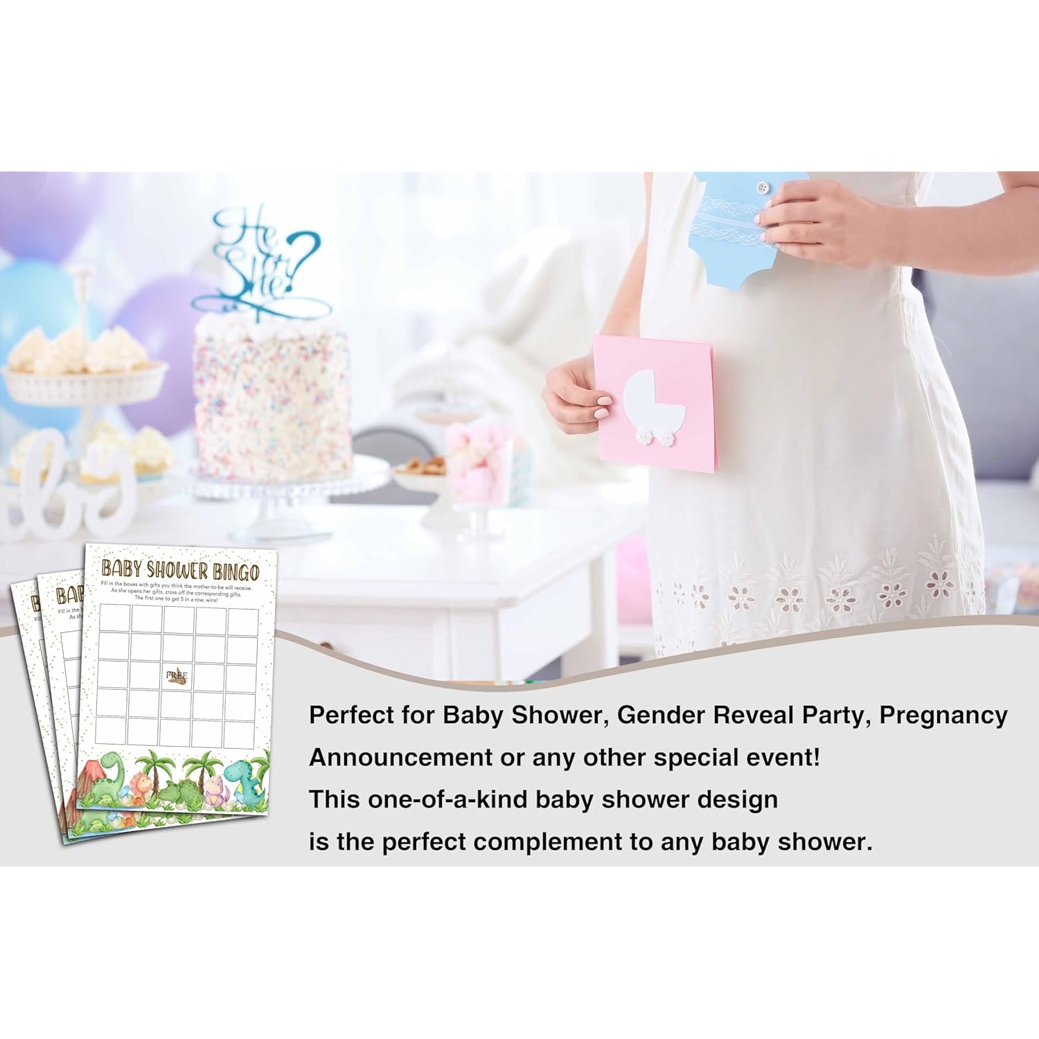 Baby Shower Games For Boys Girls, Dinosaur Baby Bingo Game For Baby Shower, Tropical Dino Baby Shower/Gender Reveal Parties Decorations, 5" X 7" Double-Sided Cards(30 Games)-C03