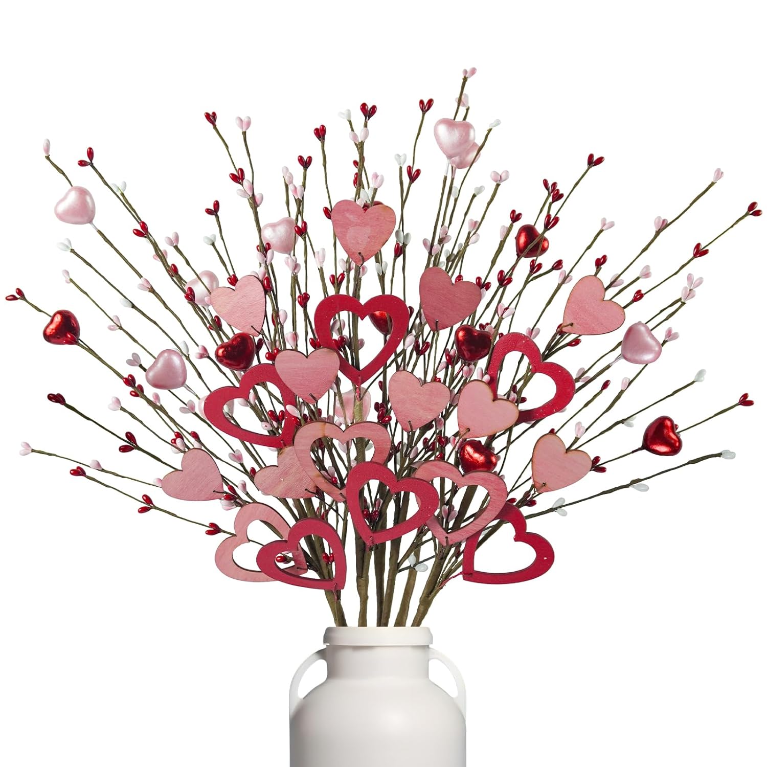 6 Pcs Valentines Day Decorations, 23 Inch Valentines Day Fowers Picks Artificial Heart Berry Stems Branches For Table Centerpiece Floral Arrangements Party Wedding Vase Decor