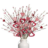 6 Pcs Valentines Day Decorations, 23 Inch Valentines Day Fowers Picks Artificial Heart Berry Stems Branches For Table Centerpiece Floral Arrangements Party Wedding Vase Decor