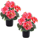 2 Pack Artificial Geraniums Fake Flowers For Outdoors Spring Summer Decor, Silk Geranium Flowers Potted Plants Uv Resistant Faux Plant For Gardens Farmhouse Indoor Home Table Decor (Rose Red)