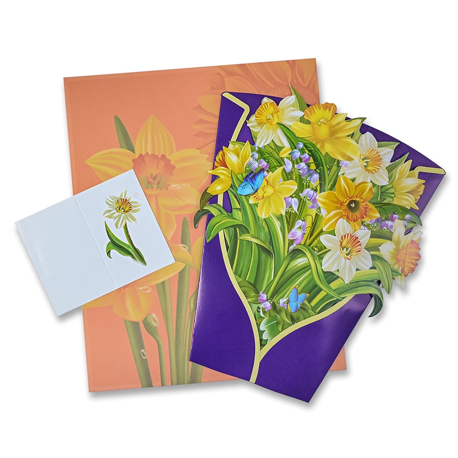 Flower Pop Up Card For Birthday, 12'' 3D Bouquet Greeting Cards With Blank Notecard And Exquisite Envelope, Paper Flower Thank You Card For Women Girls (Narcissus)