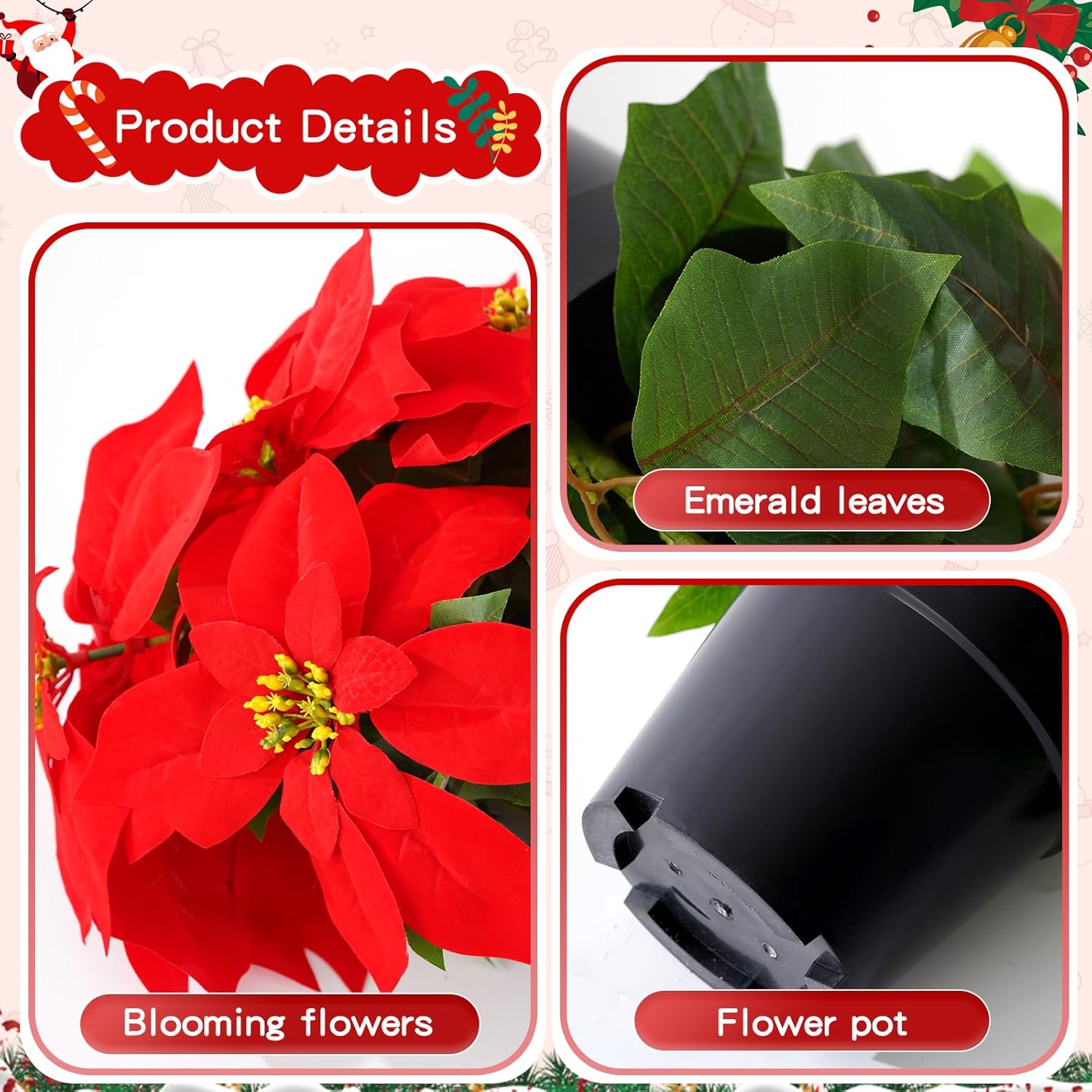 14" Poinsettias Artificial Christmas Flowers 9 Heads Faux Poinsettia Plants For Home Porch Garden Office Indoor Outdoor Christmas Decorations Red