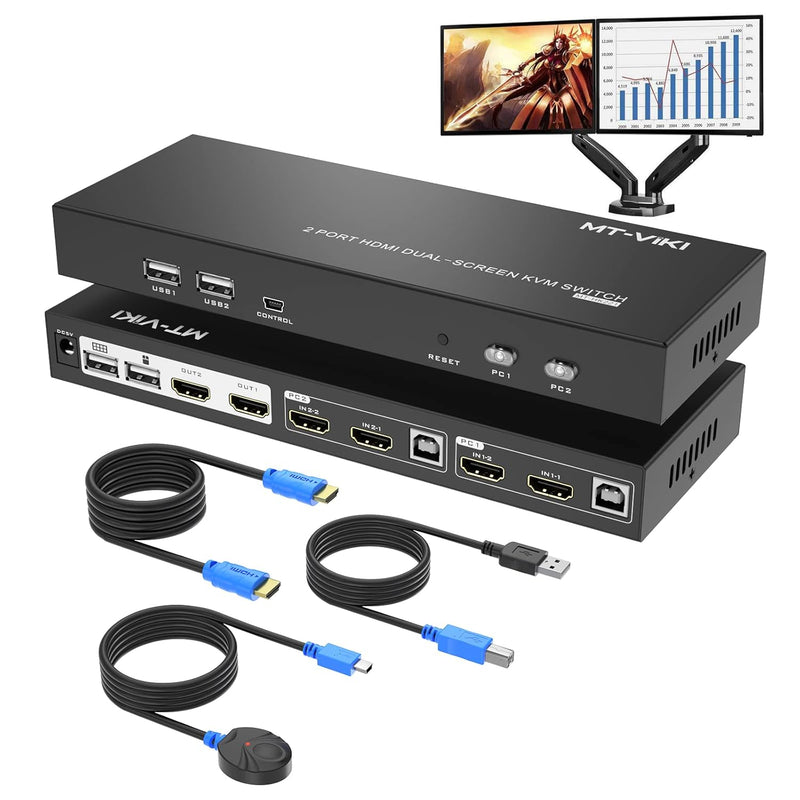 Dual Monitor Kvm Switch Hdmi 2 Port, 4K@60Hz Usb Hdmi Extended Display Switche