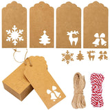 120Pcs Christmas Gift Tags Brown Kraft Paper Gift Tags Snowflake Reindeer Xmas Hanging Labels Tags With 32.8 Feet Jute Twine String For Christmas Holiday Present Wrap