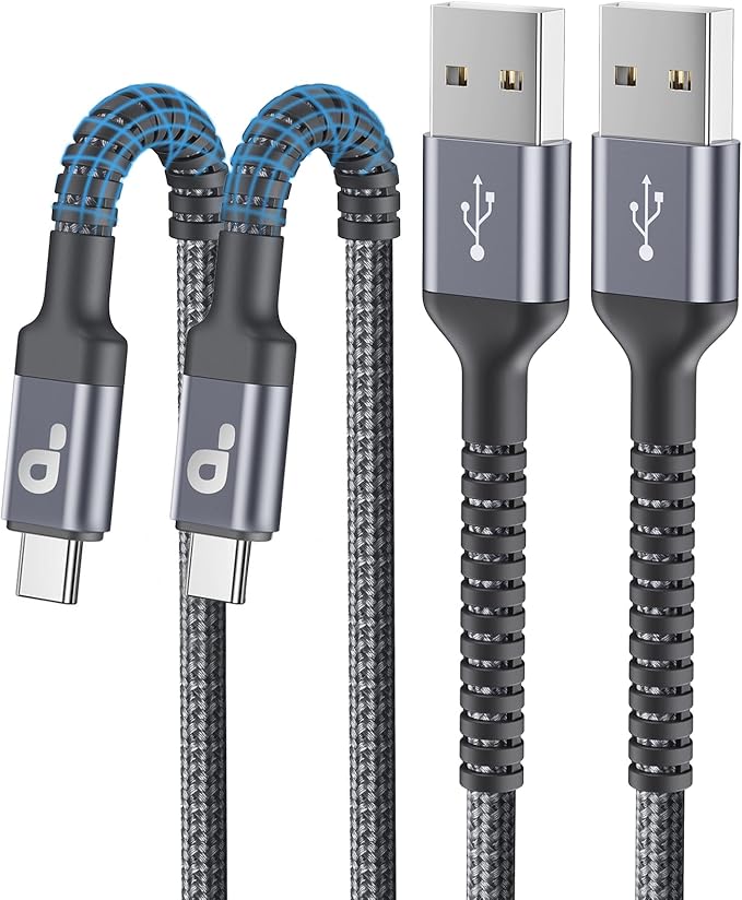 2 Pack 6FT USB A to USB C Cable 3A Fast Charging Braided Charger Cord for iPhone 17 16 15 Samsung Galaxy