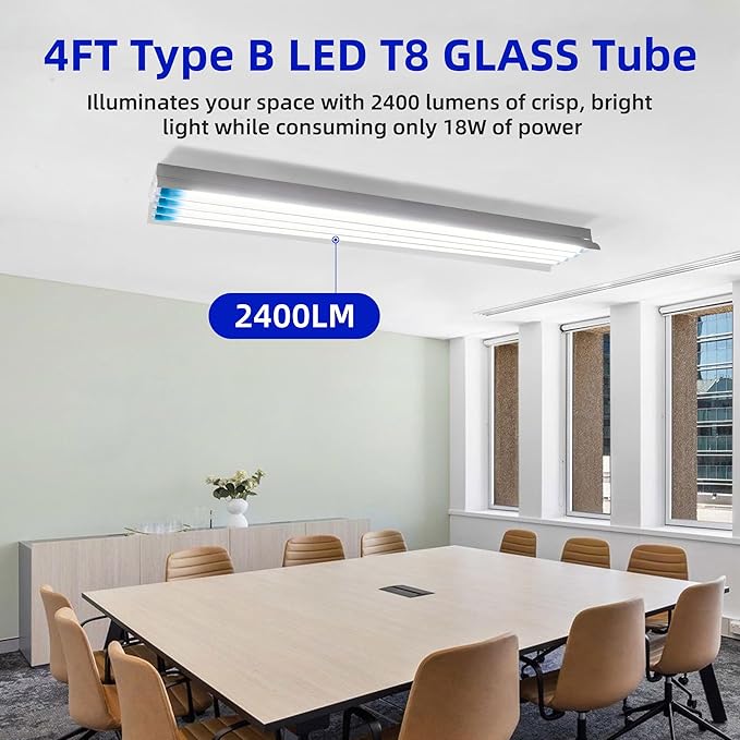 20 Pack 4FT T8 LED Type B Ballast Bypass Tubes 18W 2400LM 5000K G13 Frosted Lens