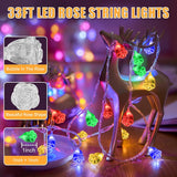 String Lights Indoor, 33Ft 80 Led Rose Flower Lights, 8 Modes Dimmable & Timeable Twinkle Lights, Festival Christmas Dec