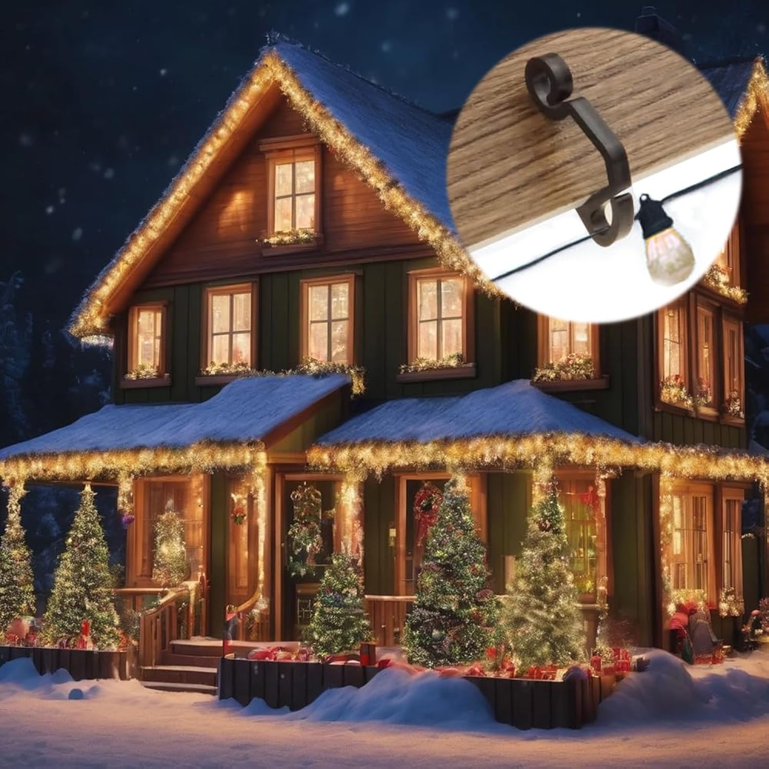Christmas Light Clips, Outdoor Festive String Lights Siding Clamps, Sliding Hooks, Weatherproof Plastic Clips For Light Decoration (White200)