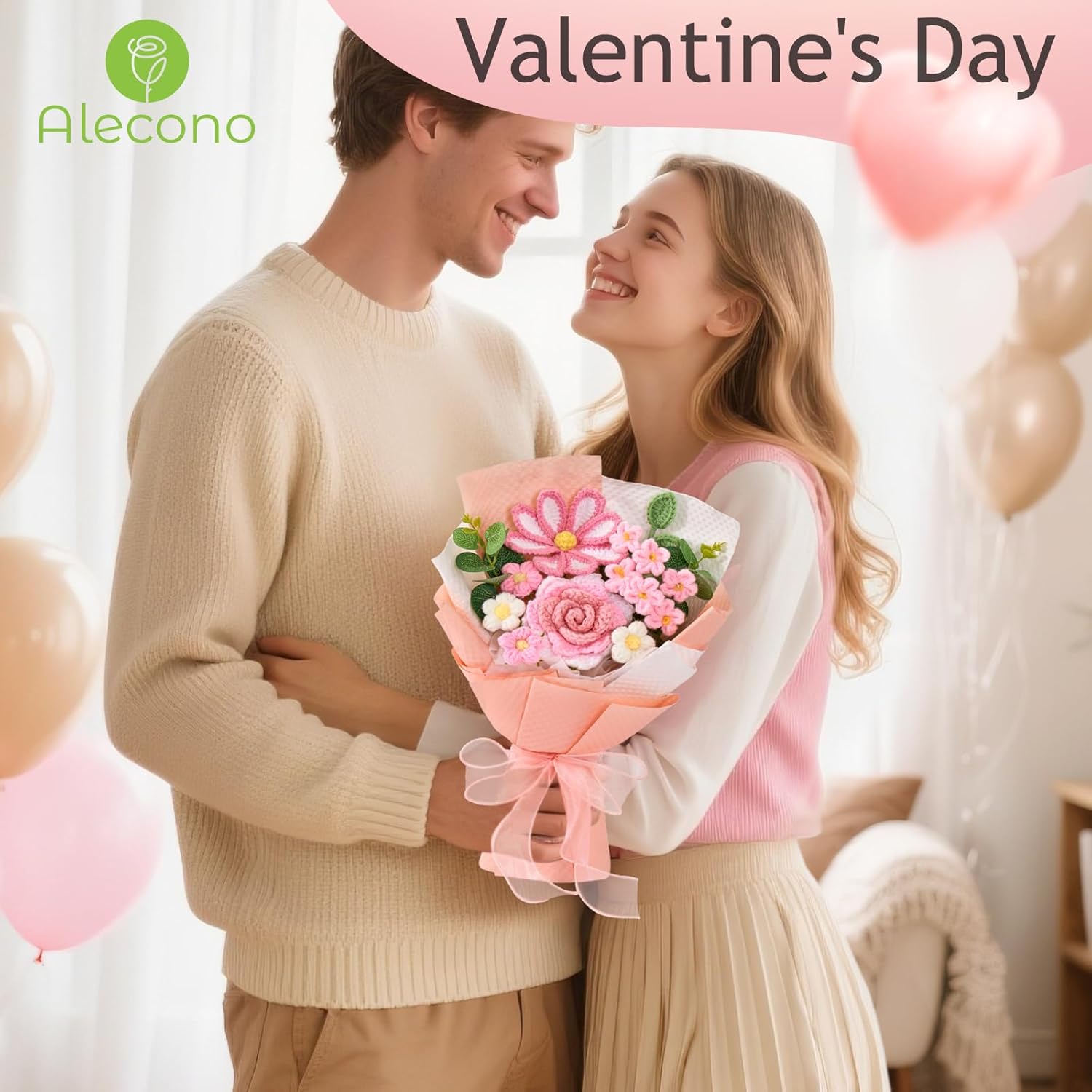 Crochet Flower Bouquet, Knitted Flowers, Pink Handmade Bouquet Of Flowers For Lover Anniversary Birthday Party Valentine'S Day Mother'S Day Graduation Gifts (Include Card)