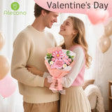 Crochet Flower Bouquet, Knitted Flowers, Pink Handmade Bouquet Of Flowers For Lover Anniversary Birthday Party Valentine'S Day Mother'S Day Graduation Gifts (Include Card)