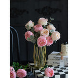 17.7" 4Pcs Pink Flowers Artificial Roses 3.5" Large Austin Fake Rose Wedding Bouquet Real Touch Peony Flower For Baby Shower Xmas Home Decor Kitchen Living Room Table Flower