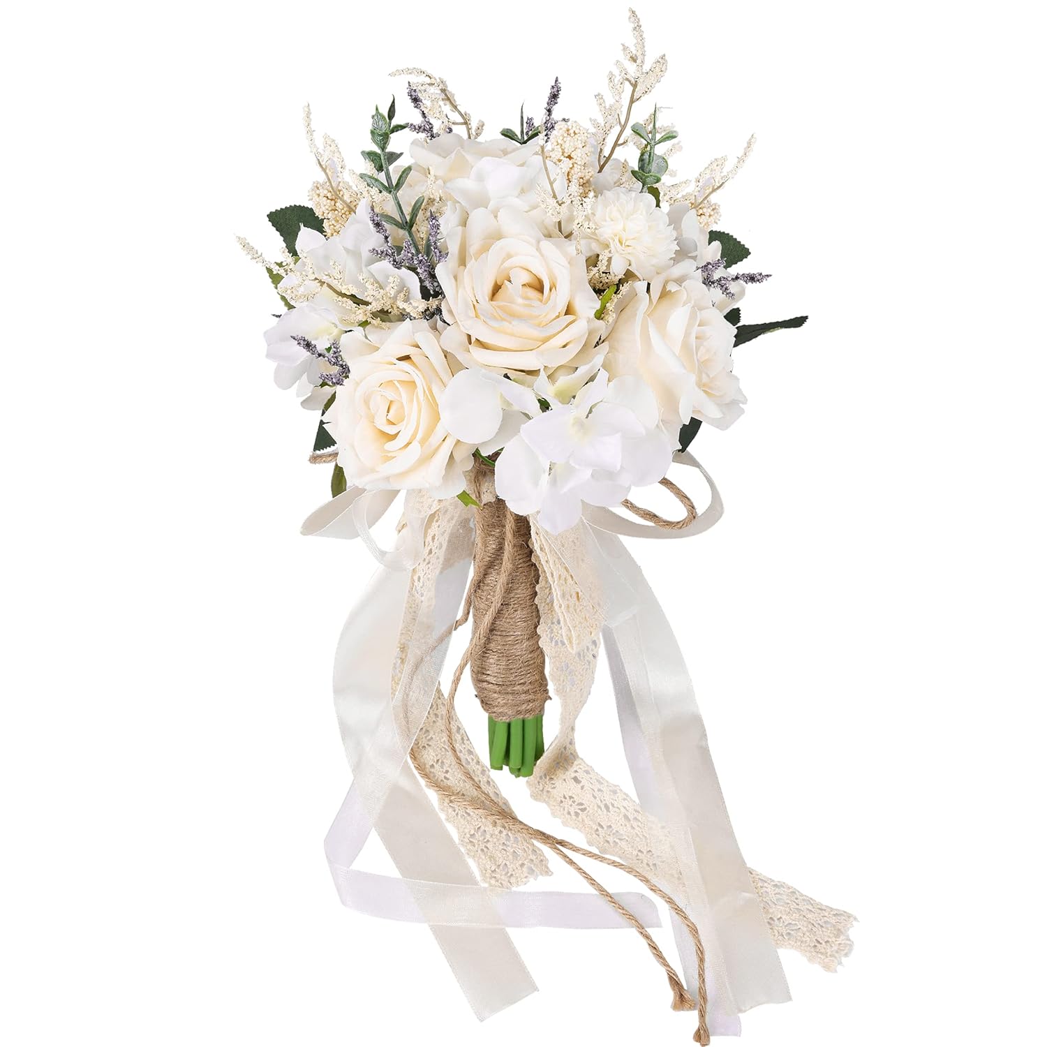 Wedding Bouquets For Bride Bridesmaid, White Champagne Artificial Roses Flowers Wedding Decoration (7.5In)