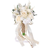 Wedding Bouquets For Bride Bridesmaid, White Champagne Artificial Roses Flowers Wedding Decoration (7.5In)