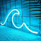 Wave Neon Sign Dimmable Ice Blue LED Wall Light 16.5 x 7 Inch Ocean Neon Decor for Bedroom Office Bar