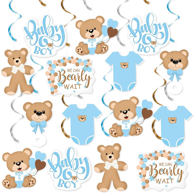 20Pcs Blue Bear Baby Shower Party Hanging Swirls Decorations, We Can B