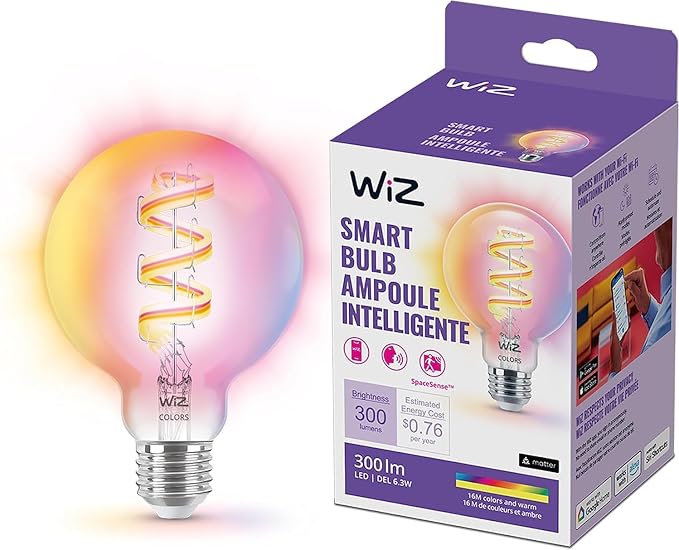 G25 Color Filament LED Smart Bulb 300 Lumen E26 Wi-Fi Enabled Matter Compatible Voice and App Control