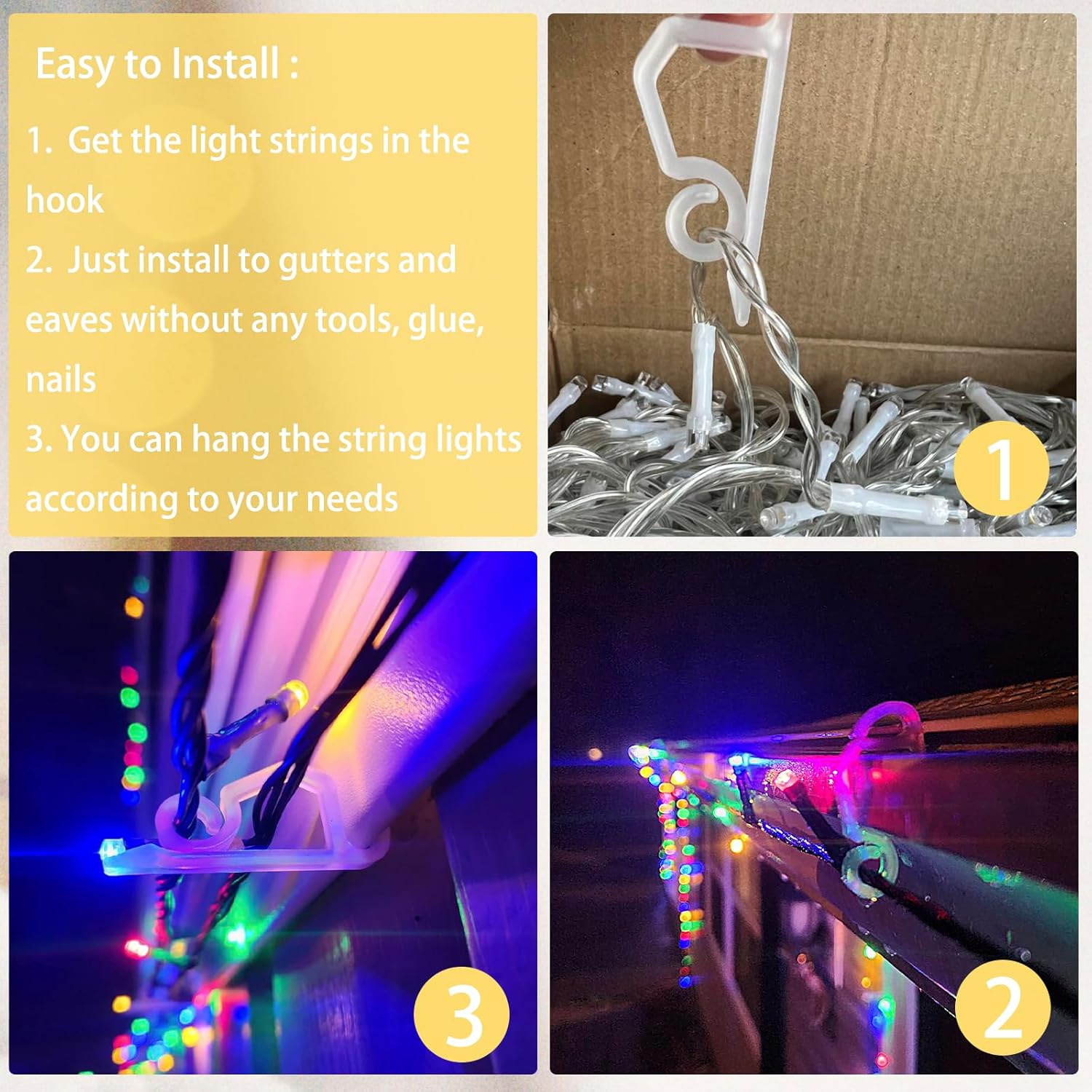 120Pcs Christmas Light Clips Gutter Clips Hooks String Lights Clips Mini Plastic Gutter Hanging Hooks Weatherproof Outdoor Light Clips Holiday Light Clips For Halloween Christmas Decoration (White)