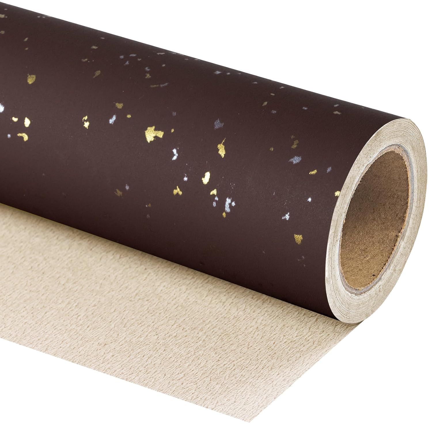 Chocolate Brown Wrapping Paper Roll - Mini Roll - 17 Inch X 16.5 Feet - Chocolate Brown Gold Design With Silky Touch Perfect For Birthday, Holiday, Wedding, Baby Shower