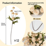 12Pcs Faux Silk Pompon Mums Artificial Flowers, Bulk Fake Mini Chrysanthemums With Stems, For Fall Decor, Boho Arrangements & Vase Fillers (Beige)