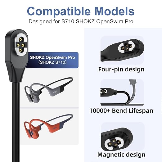 2 Pack 3.3FT Magnetic Charging Cable for Shokz OpenSwim Pro S710 Type C 4 Pin Black