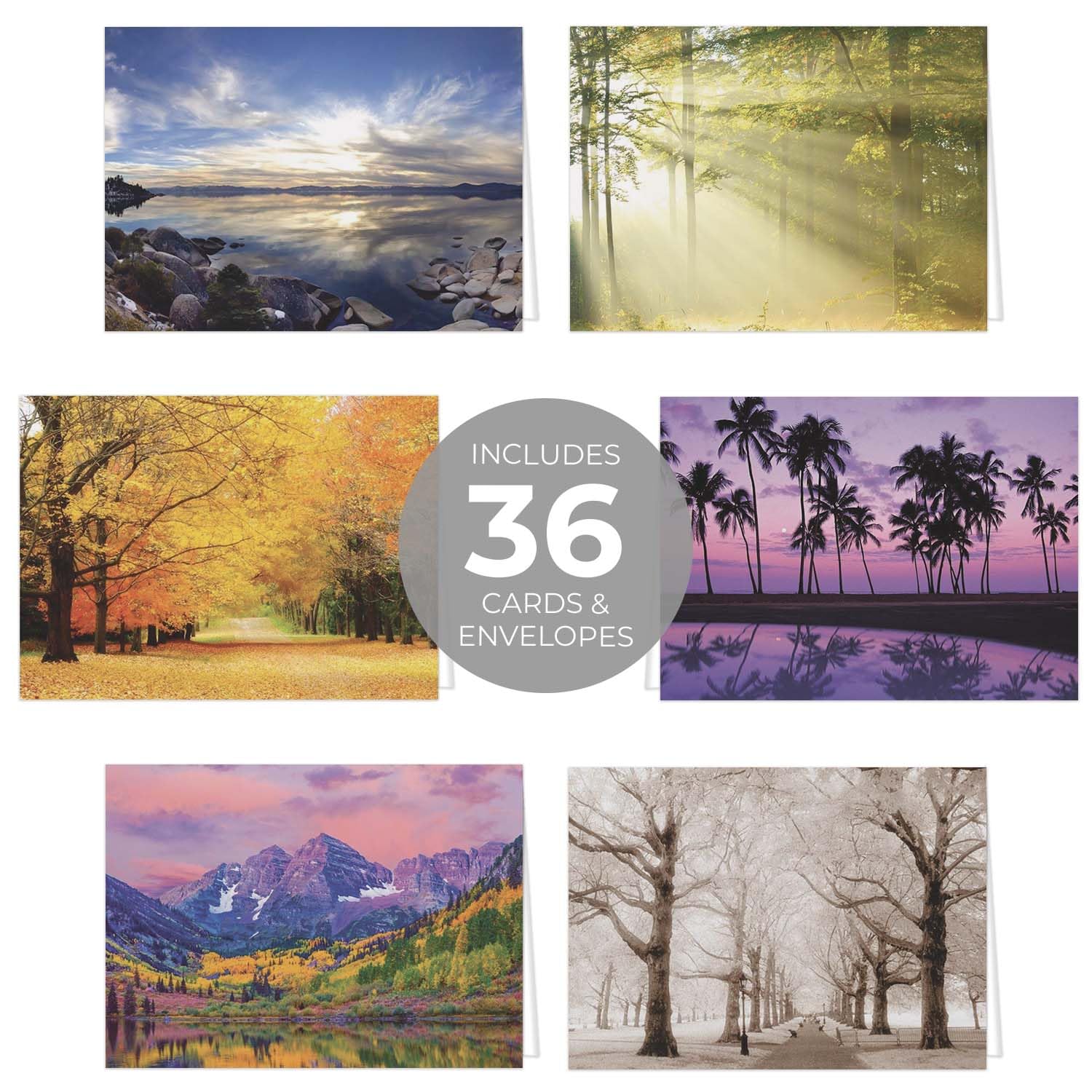 Breathtaking Landscape Note Card Pack / 36 Nature All Occasion Greeting Cards With White Envelopes Set / 6 Colorful Outdoor Scenery Designs / 3 1/2" X 4 7/8" All Occasion Sympathy Cards