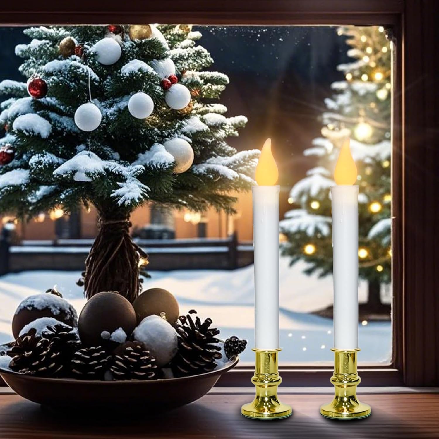 Battery Operated Christmas Window Candles, Set Of 4 With Timer | 9" Flickering Led Candles,Valentines Day Decorations,6/18H Auto On/Off