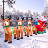 12Ft Christmas Inflatables Santa Claus On Sleigh With Reindeer Deer Merry Christmas Blow Up Yard Décor Led Light For Xma