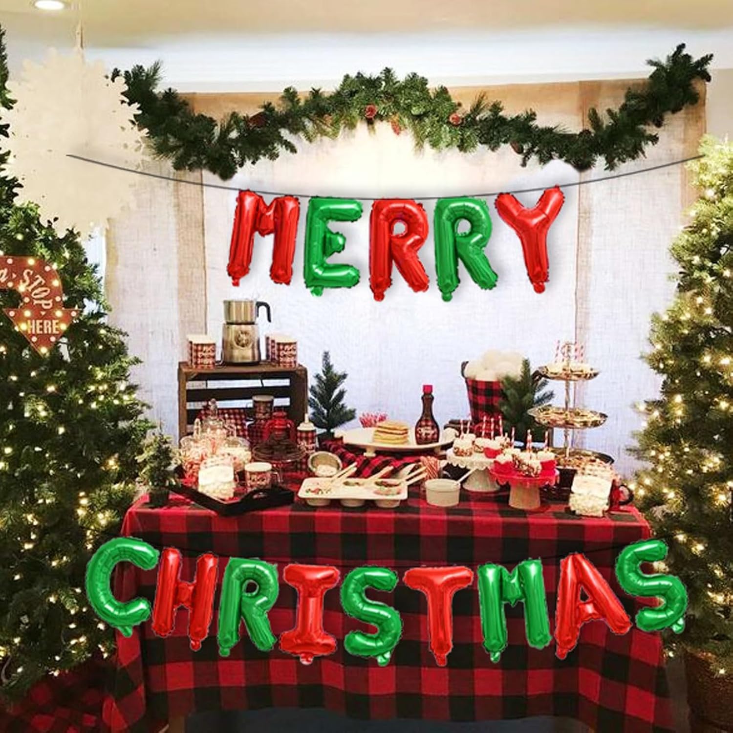 Merry Christmas Letter Balloons Banner, 1 Set Red And Green Merry Christmas Foil Balloon - 16 Inch For Indoor Outdoor Sign Party Decorations Supplies