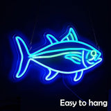 Tuna Neon Sign Blue Green Fish LED Wall Light Dimmable Ocean Decor for Bedroom Living Room Restaurant