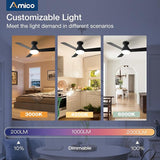 42 Inch Black Ceiling Fan with Light and Remote Low Profile Dimmable Indoor Outdoor