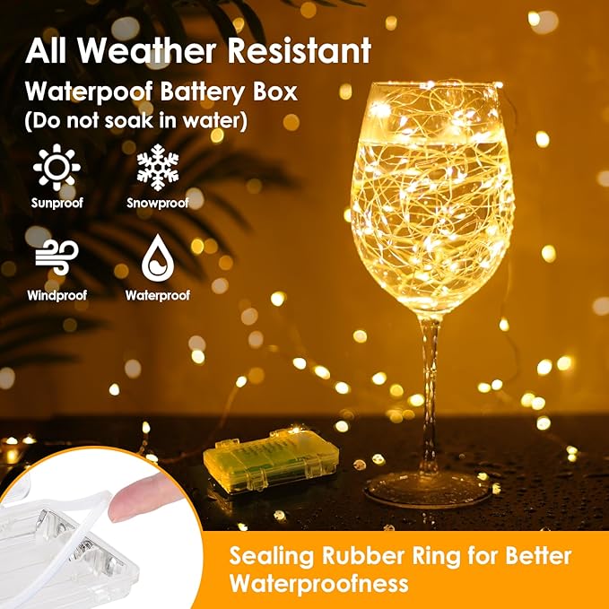 3 Pack Battery Operated Fairy Lights 33FT 100 LED Warm White String Lights with Remote Timer 8 Modes Dimmable Waterproof for Indoor Outdoor Decor