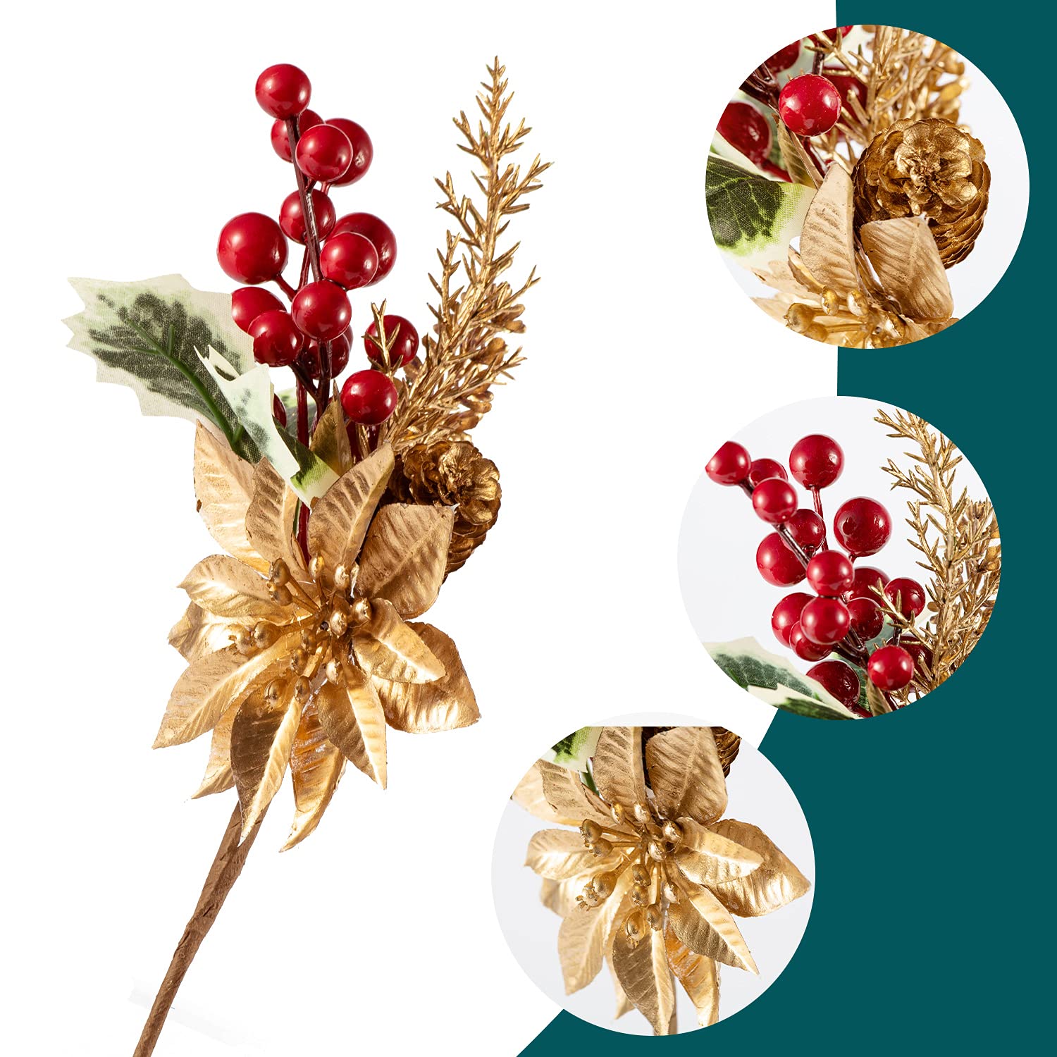 9-14 Inch Large Red Berry Pine Branches 16 Pack Assorted Pine Berries Branches Flower Pick For Christmas Wreath Festive Season Decor