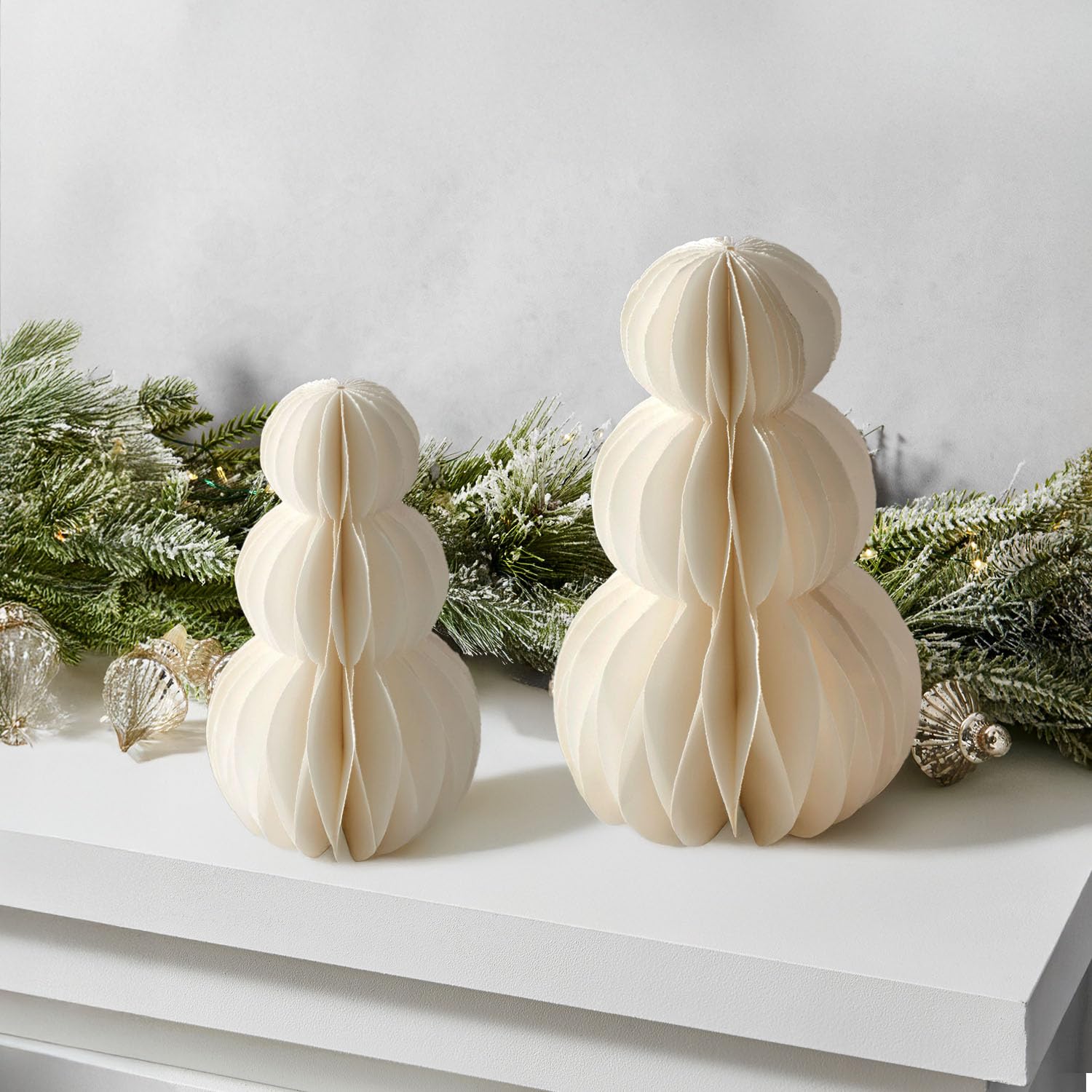 Honeycomb Paper Snowman Winter Decor, 2 Pack White, 6 & 8 in