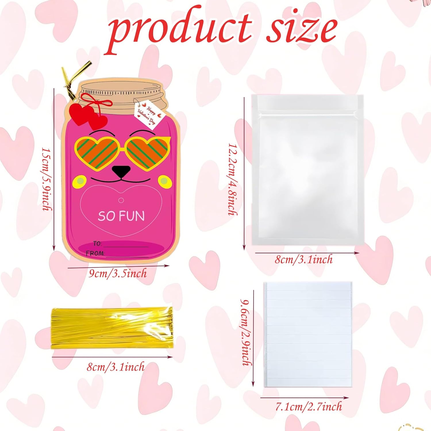 Valentines Day Cards For Kids 50Pack Mason Jar Happy Valentines Cards Diy Valentine Exchange Cards For Boys Girls School Class Classroom Party Favors