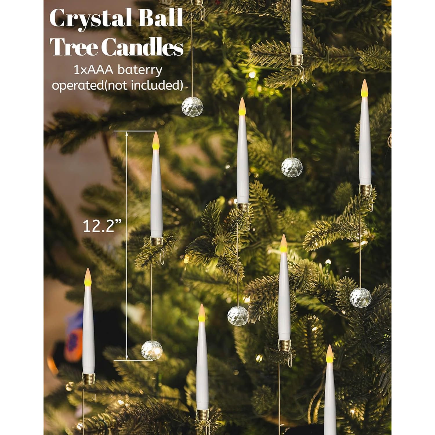 Christmas Tree Candles With Crystal Ball, Window Candle With Timer Of Wand Remote, Battery Operated Flameless Taper Candles, Flickering Warm Light, Xmas Home Ornaments, Wedding Party Décor