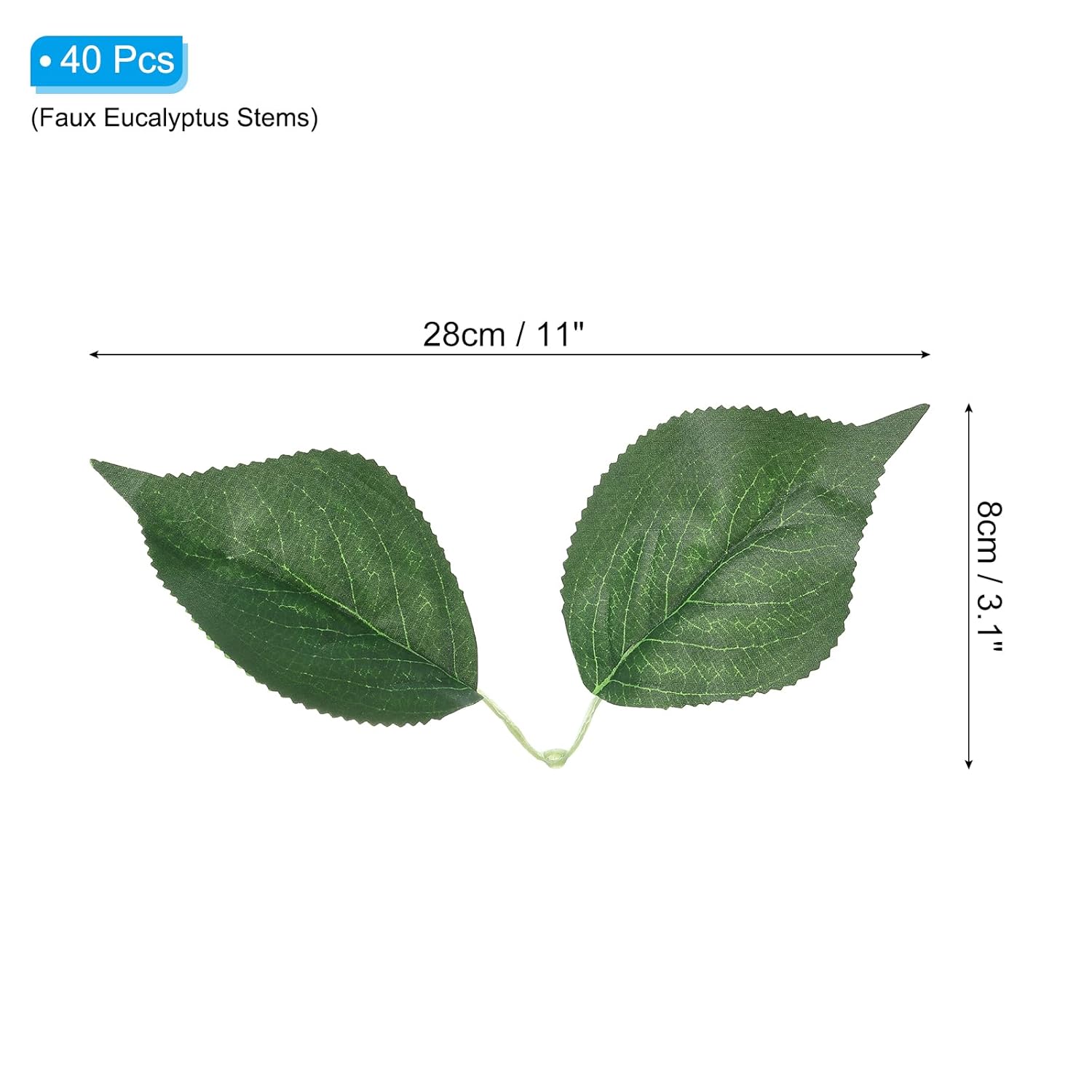 3.15X11.02 Artificial Silk Hydrangea Leaf, 40 Pcs Artificial Green Fake Leaves