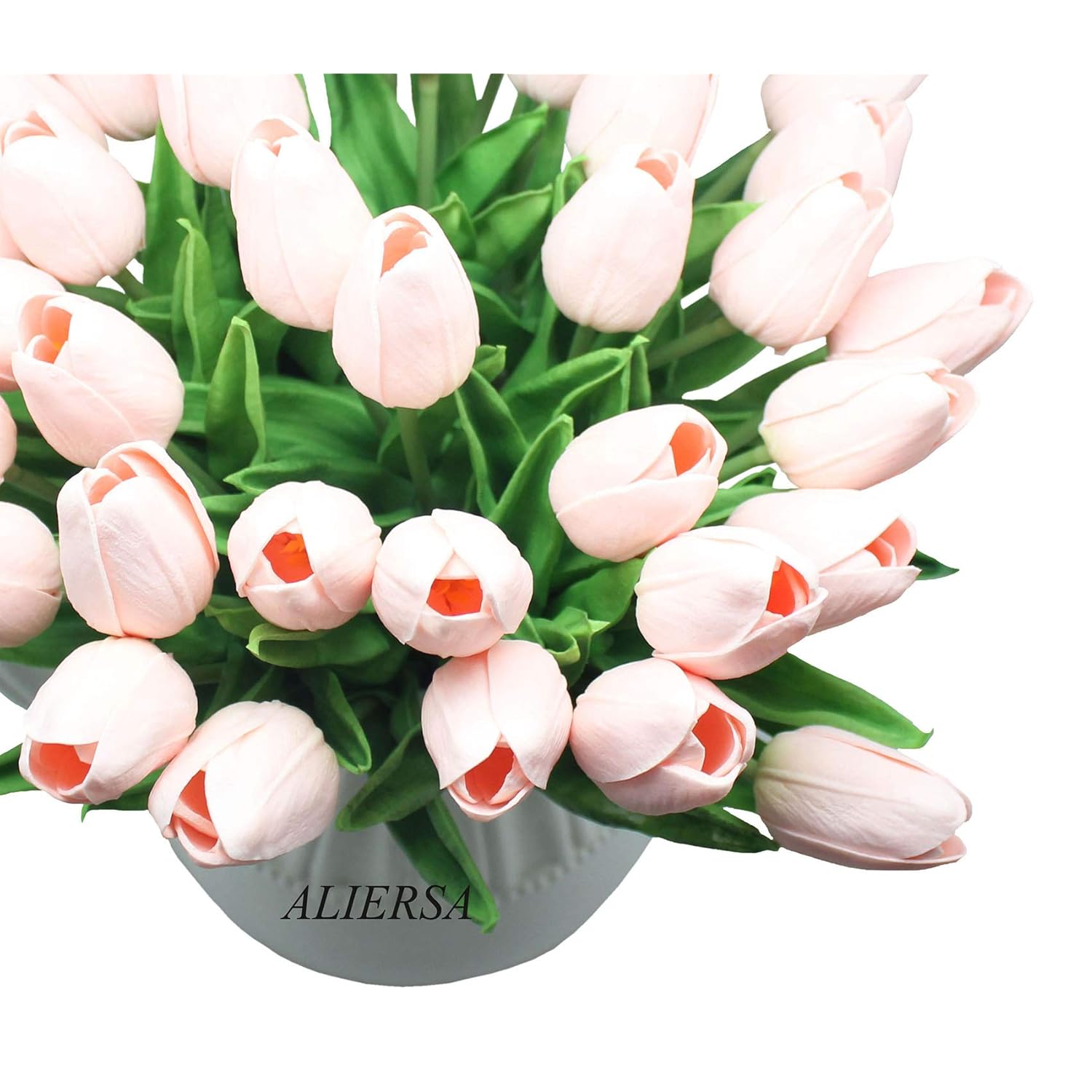 Artificial Flowers 10 Heads Mini Real Touch Artificial Tulip For Home Wedding Party Centerpiece Decoration (Light Pink)
