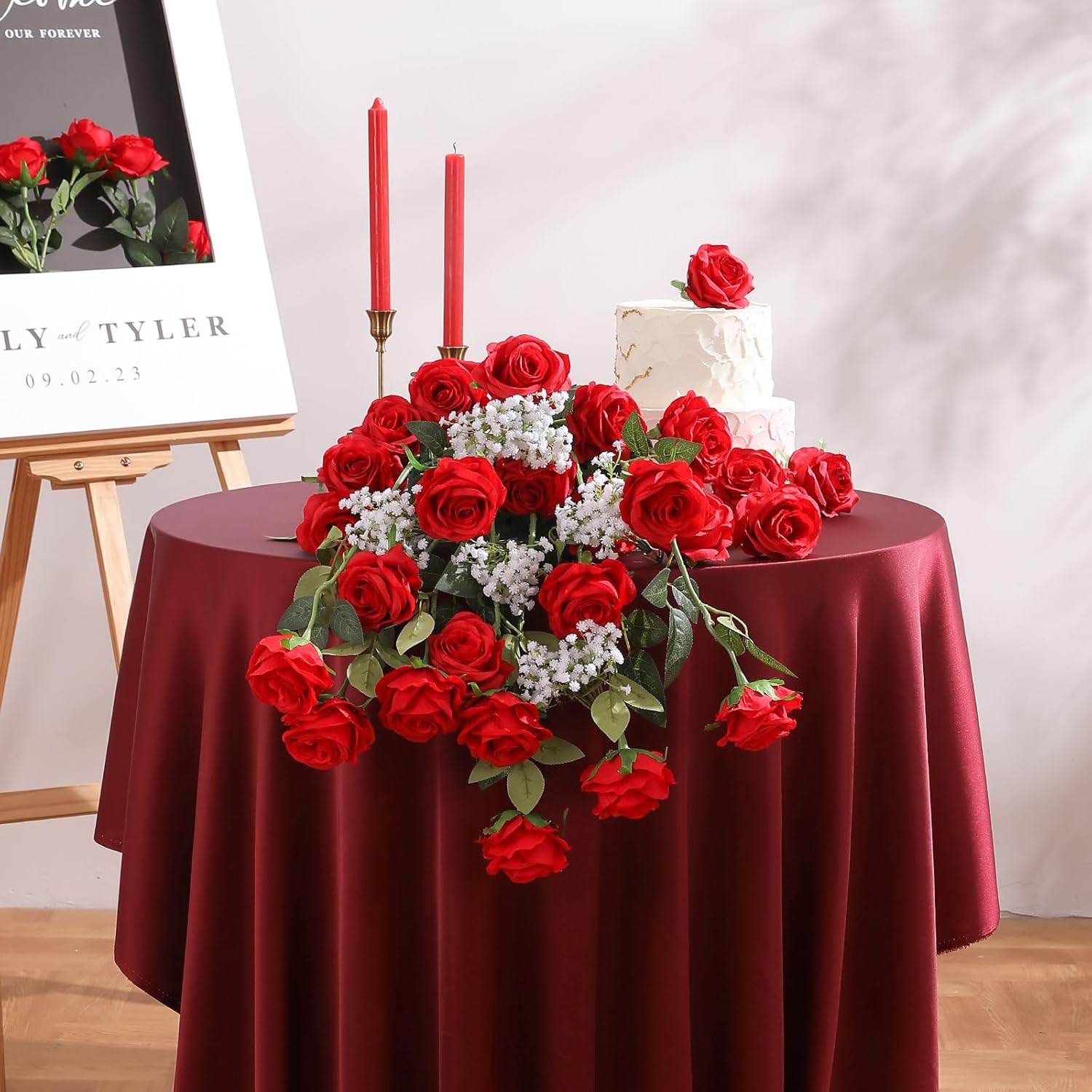 36 Pcs Roses Artificial Flowers In Bulk, Realistic Long Stem Fake Silk Roses For Party Home Wedding Centerpiece Office Diy Bouquets Decor?Red?