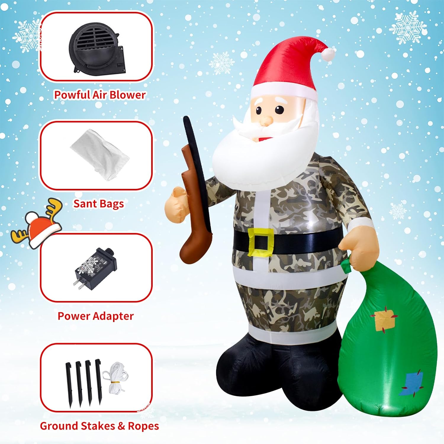 6Ft Camo Suit Santa Claus Christmas Inflatable Decorations Outdoor Blow Up Lighting Decorations Inflatable Santa Garden/