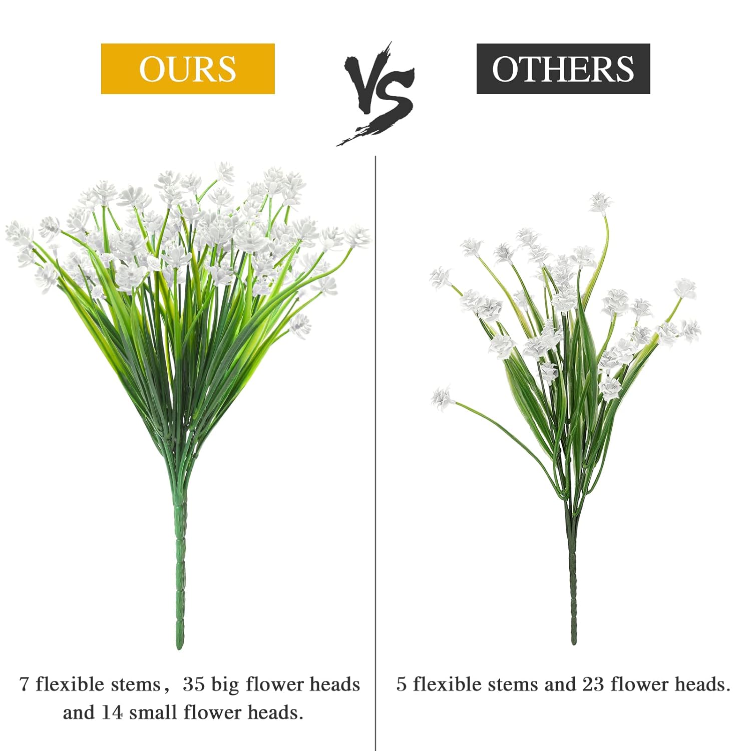 20 Bundles Artificial Flowers For Outdoor Outside Spring Summer Decoration Uv Resistant Faux Flowers No Fade Fake Plastic Plants Garden Porch Window Box Decorating (Pure White)