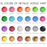 Metallic Acrylic Paint Set Of Premium 24 Colors With 12 Brushes?Professional Grade Metallic Paints With Bottles (2Fl Oz 60Ml), Rich Pigments Of Non Fading And Toxic Paints For Artist Hobby Painters