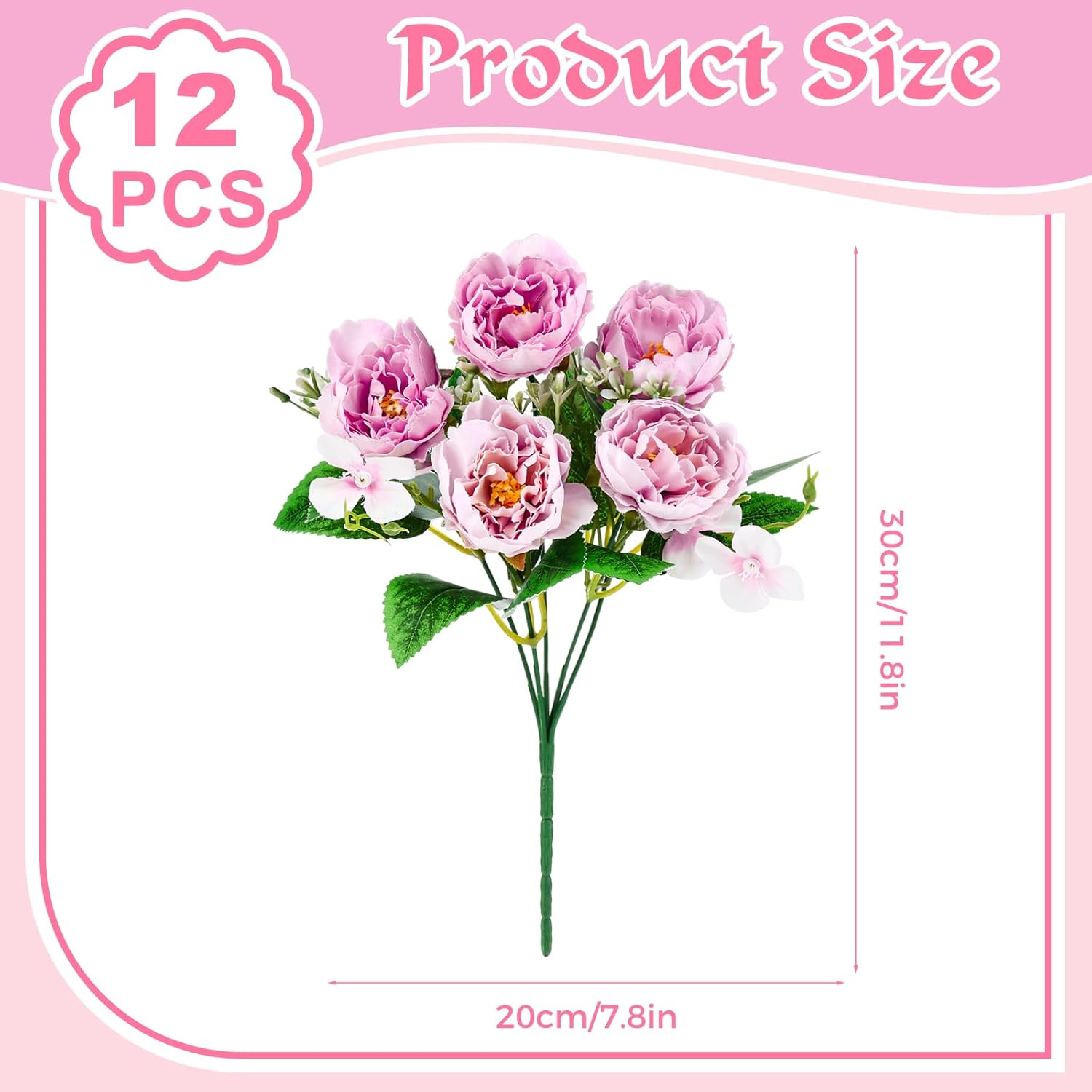 12 Bundles Peonies Artificial Flowers Fake Peony Bouquet Faux Peonies Flowers Bulk With Stems Flower Balls For Centerpiece Table Decorations Wedding Bridal Floral Arrangement (Purple Pink)