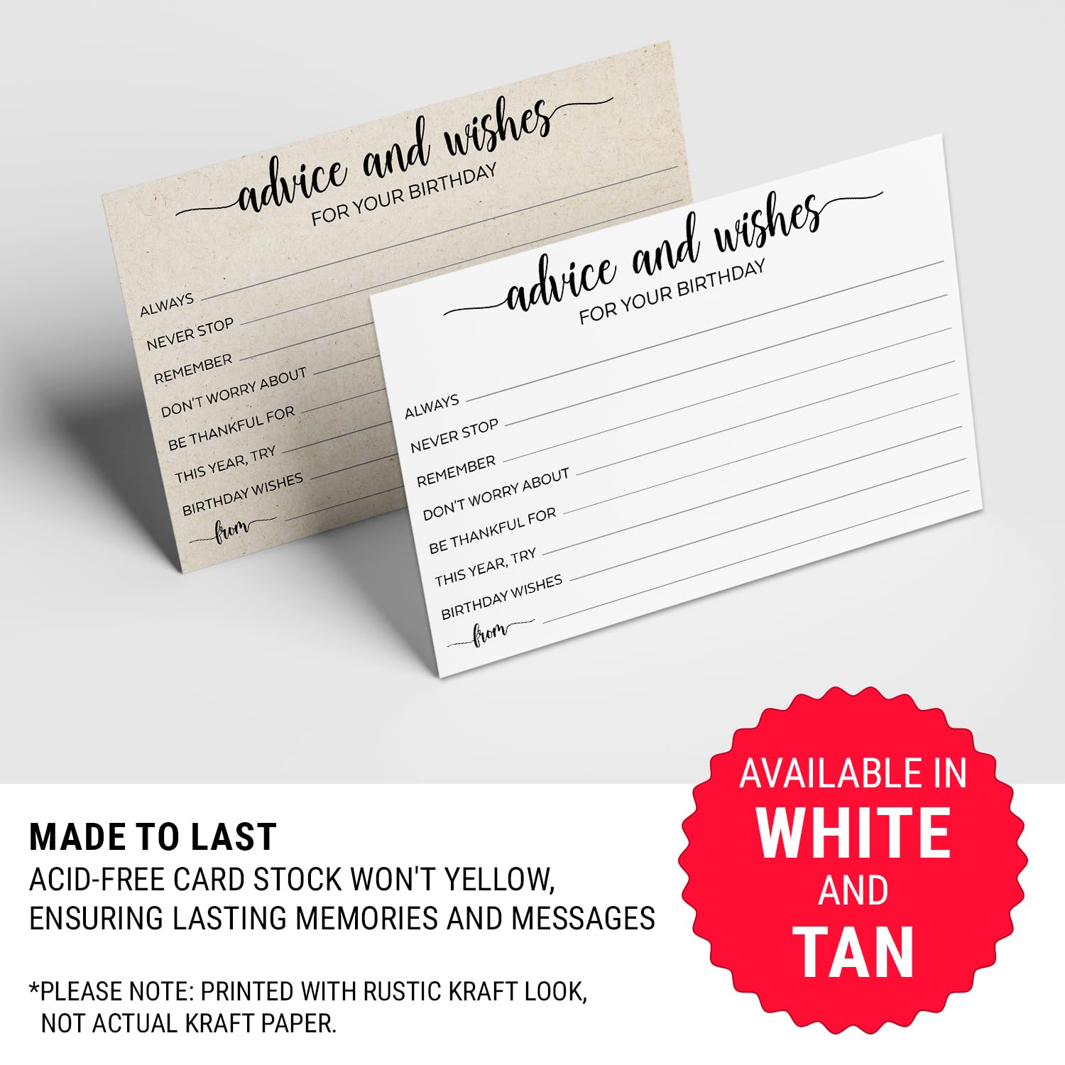 Birthday Wishes And Advice (50) 4X6" White Cards - Good Advice, Best Wishes, Memories Cards - Bday Party Idea Activity - Sweet 16, 30Th, 40Th, 50Th - Fun Ad Lib Prompts - Made In Usa