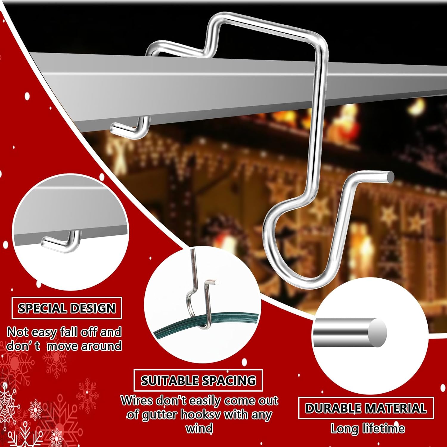 50Pcs Gutter Clips For Hanging Outdoor Lights, Gutter Guards Christmas Light Hooks Clips, Stainless Steel Gutter Hooks For Outdoor Halloween Christmas Lights (50)