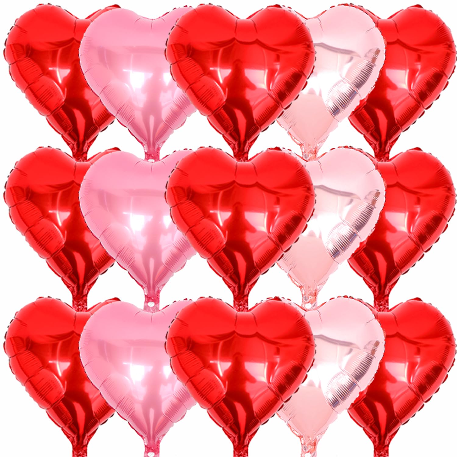 Red Pink Rose Gold Heart Shaped Balloons, 15 Pcs 18 Inch Valentines Day Foil Heart Balloons For Valentine'S Day Wedding Bridal Shower Anniversary Engagement Party Supplies Decorations