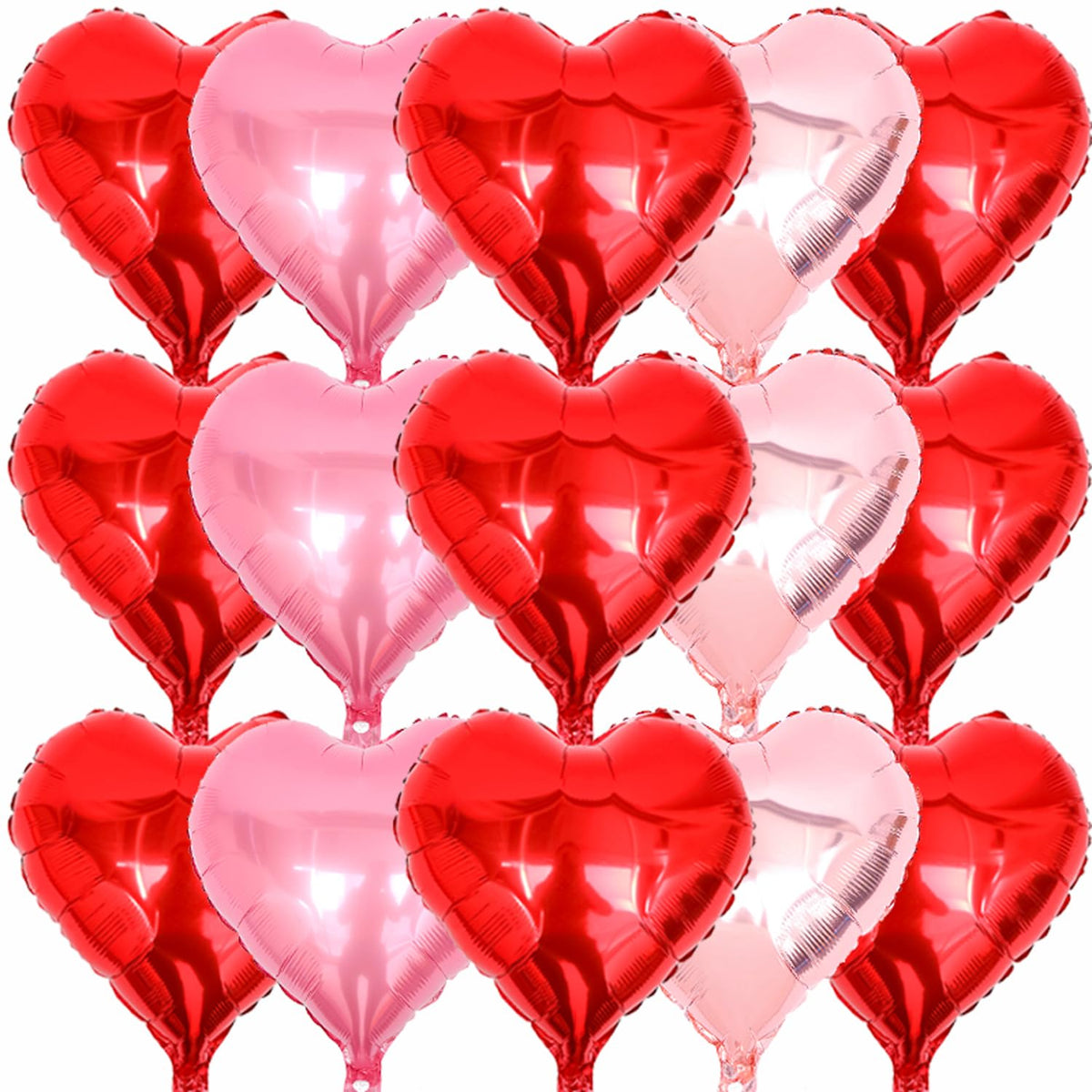 Red Pink Rose Gold Heart Shaped Balloons, 15 Pcs 18 Inch Valentines Day Foil Heart Balloons For Valentine'S Day Wedding Bridal Shower Anniversary Engagement Party Supplies Decorations
