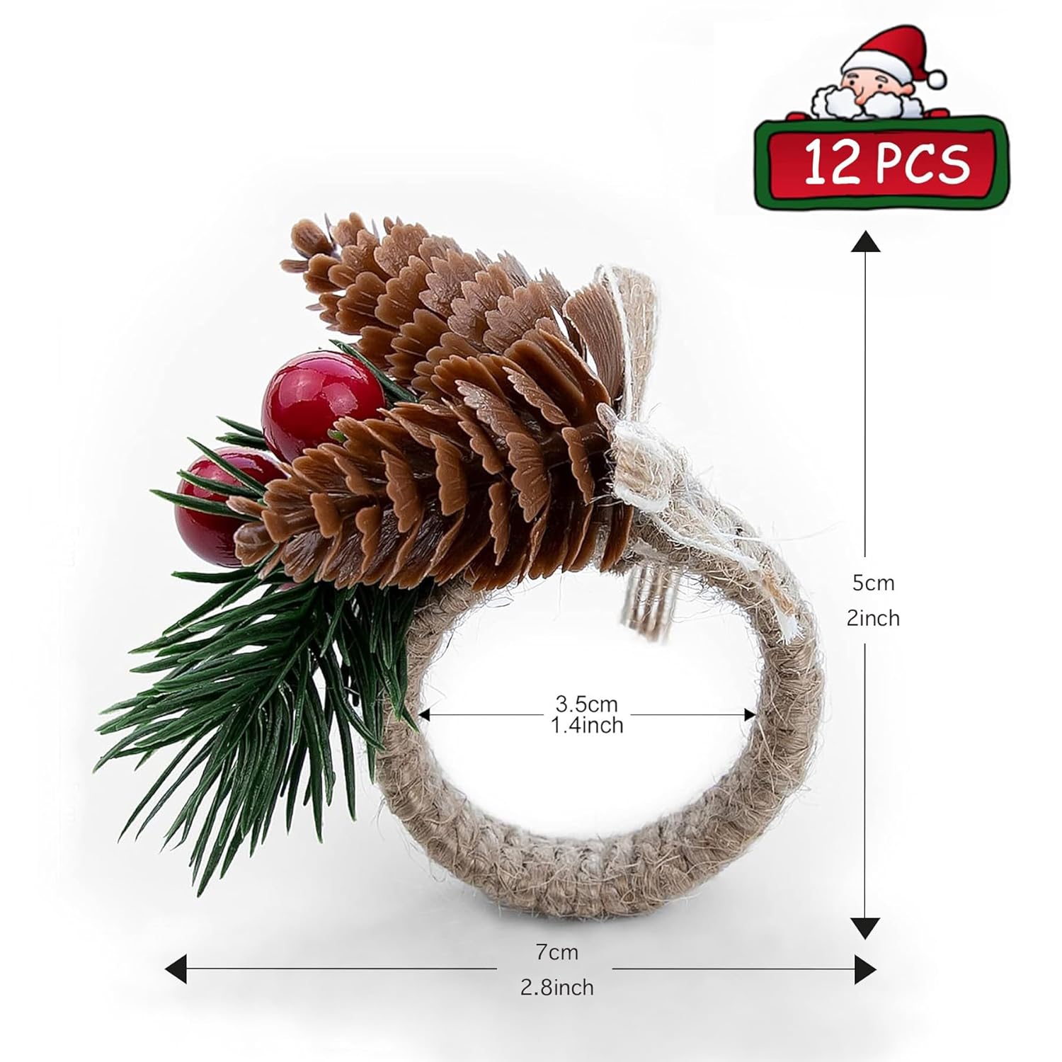 12 Pieces Christmas Napkin Rings - Thanksgiving Napkin Holders Set Of 12 Rustic Wreath Napkin Rings For Xmas