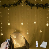200 LED Wishing Ball Curtain Lights Warm White Window String Lights with Remote USB Battery Powered Twinkle Globe Fairy Lights for Bedroom Wedding Christmas Decor