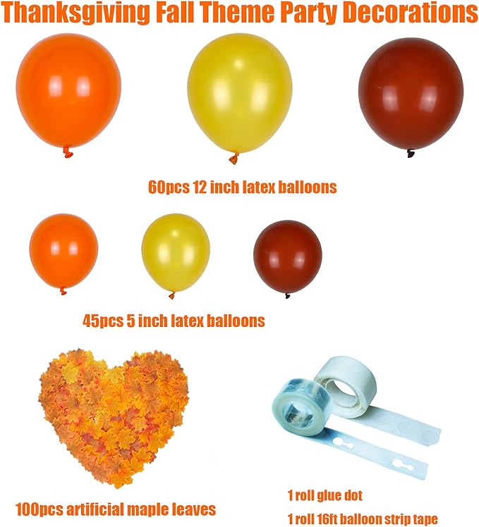 207Pcs Fall Balloon Garland Kit Autumn Maple Leaves Thanksgiving Baby Shower Decor
